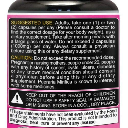 Herbal Youth Bust Breast Enlargement Capsules, Pueraria Mirifica 3000, 120 Capsules