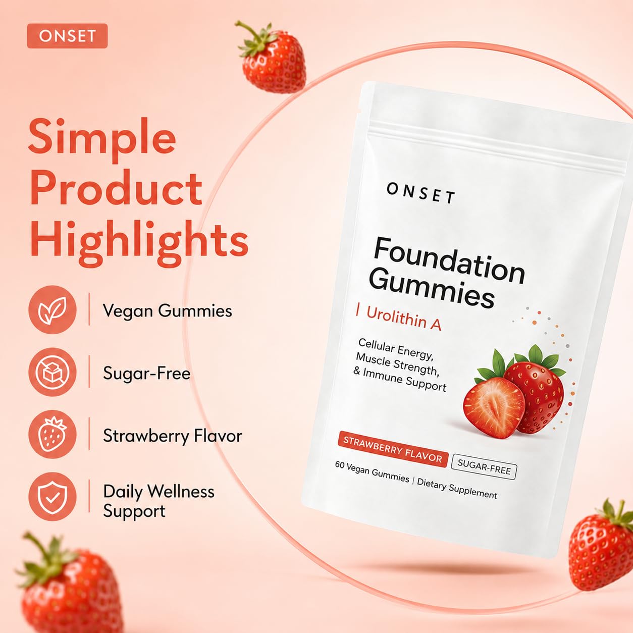 ONSET Foundation Gummies, Urolithin A Gummies, 60 Count