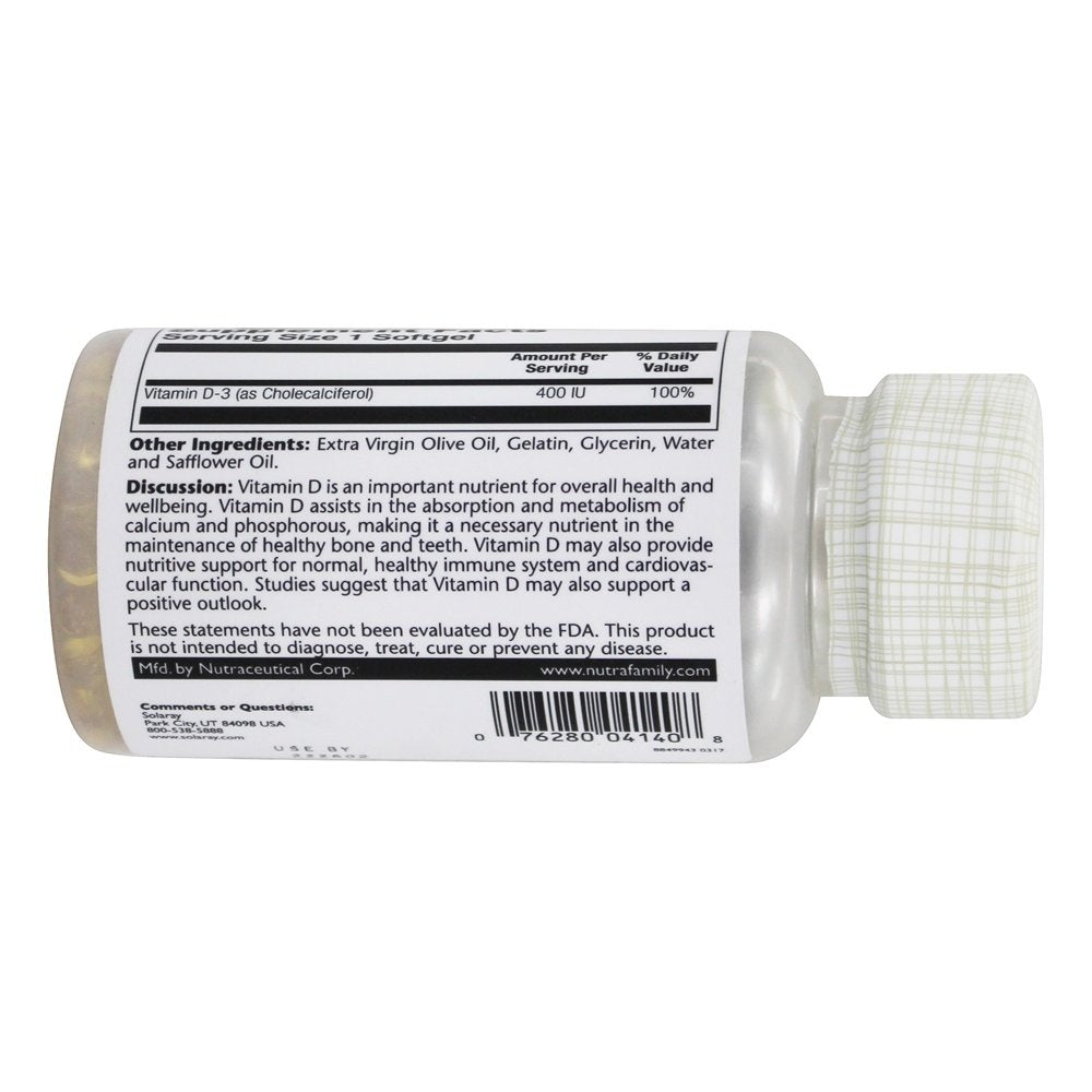 SOLARAY Vitamin D-3 10 mcg Softgels 120