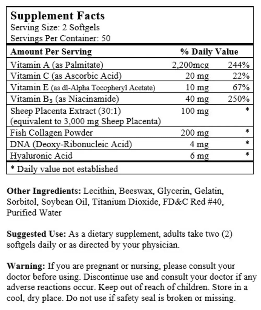 Nu-Health Sheep Placenta 200mg Lyophilized Capsules, 100 Count