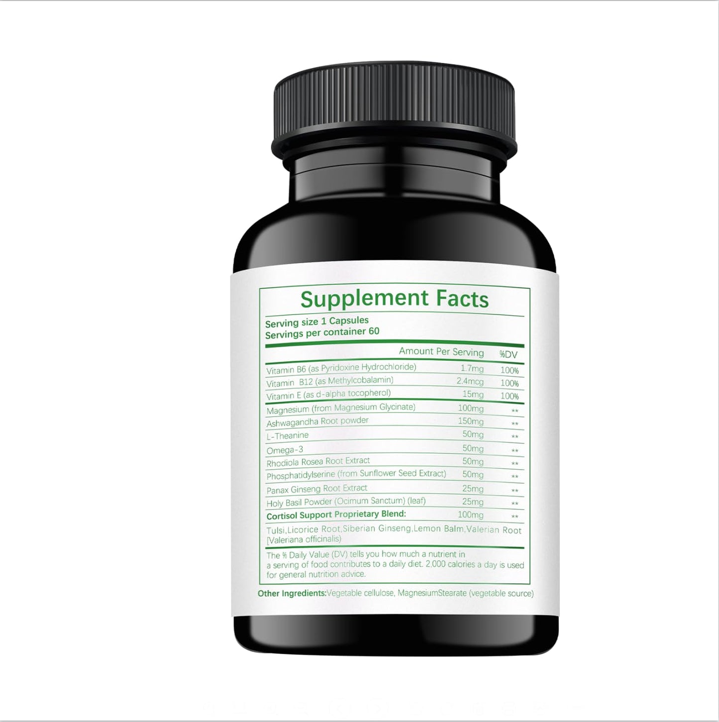 HABIZIYA Cortisol Support Supplement with Magnesium Glycinate, L-Theanine, Ashwagandha, Phosphatidylserine, Rhodiola Rosea, 15-in-1 Hormone Balance for Women and Men, Mood, Focus, Sleep Support, 60 Capsules