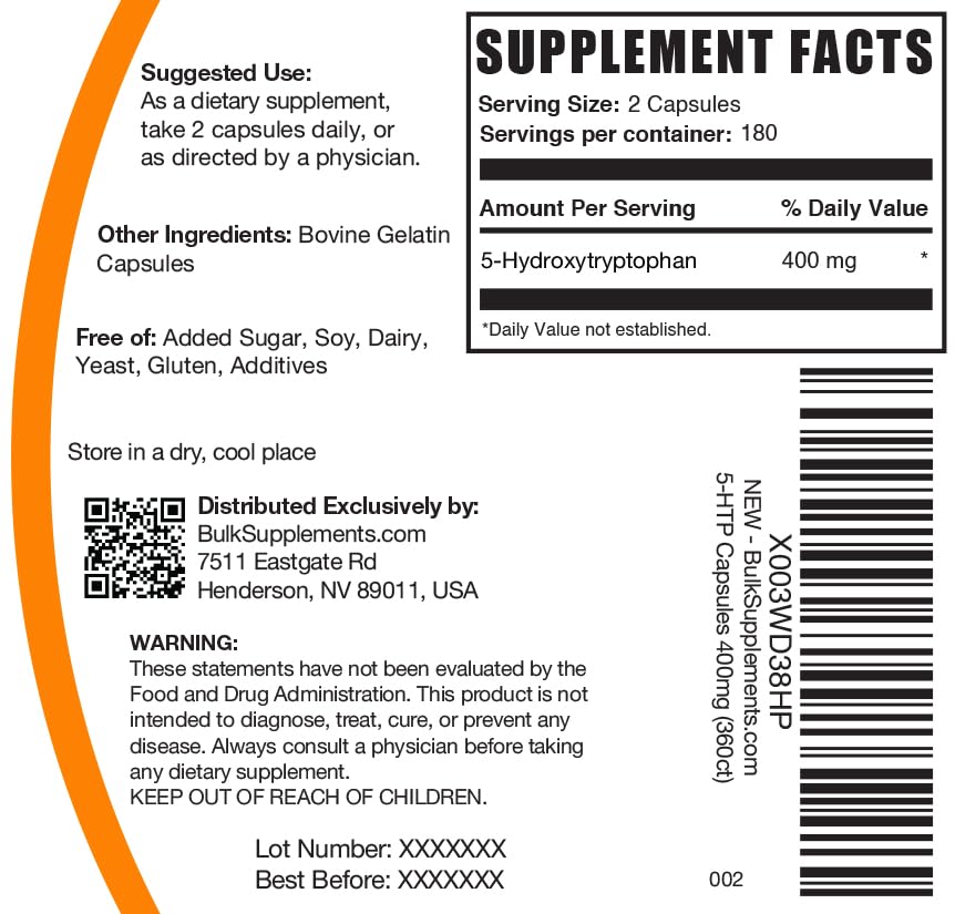 BulkSupplements 5-HTP Capsules 360 Capsules