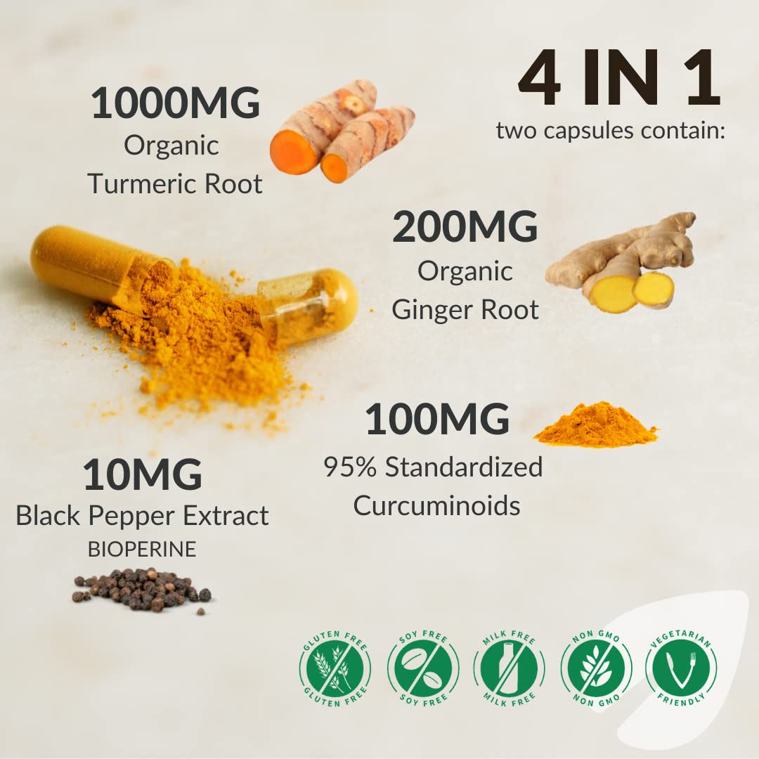 BalanceGenics Turmeric Curcumin Supplement with Black Pepper & Ginger Root 1000mg Capsules 60 Count