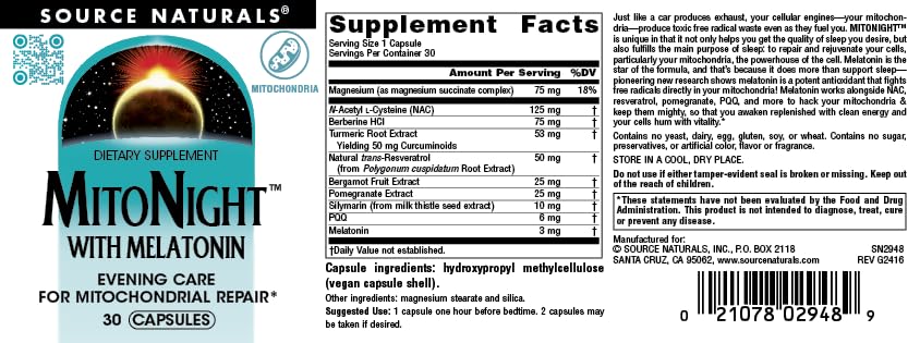 Source Naturals MitoNight with Melatonin 30 Capsules