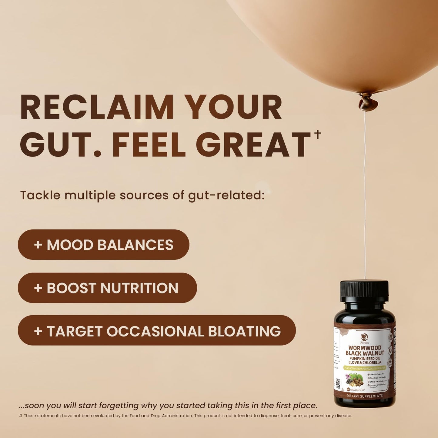Lukaree Wormwood Black Walnut Cleanse for Human 1200mg Gut Health Supplement Capsule, 60 Count