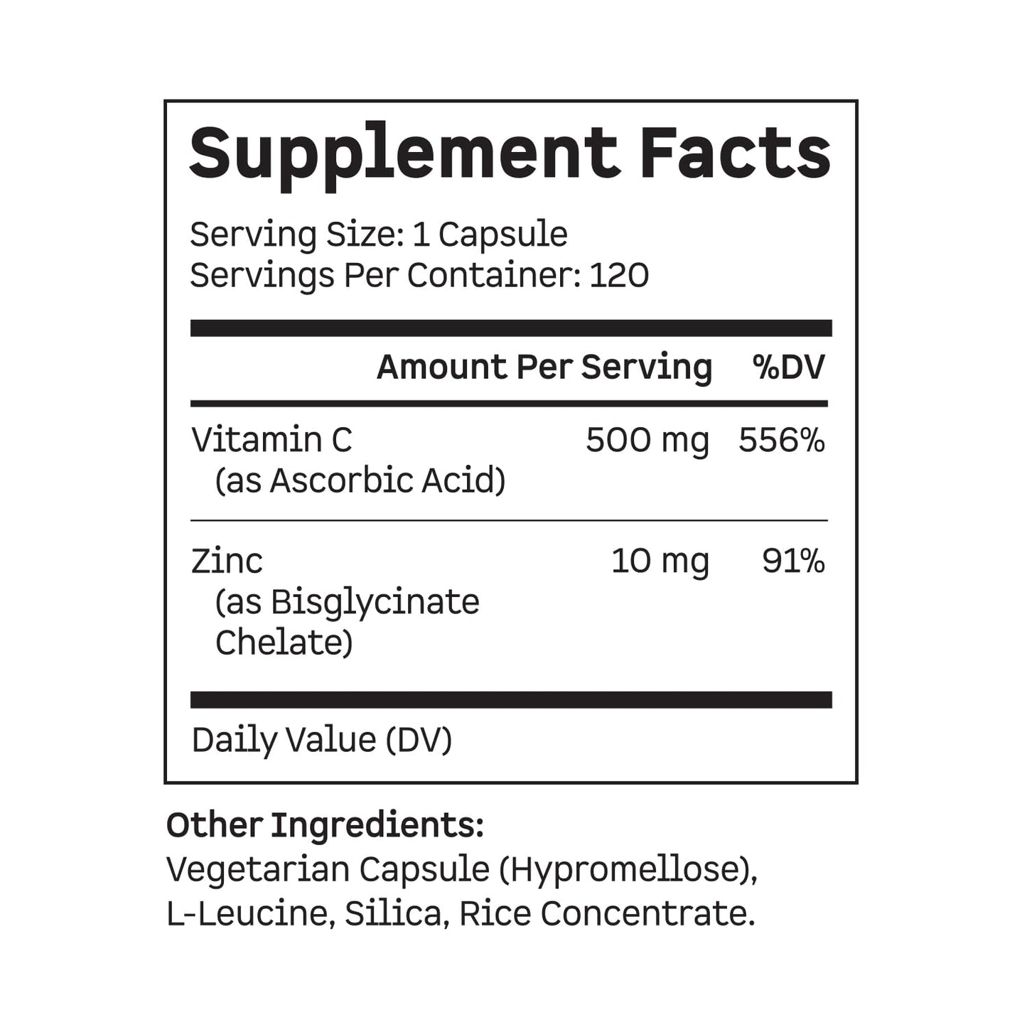 Kion Immune Vitamin C & Zinc Immune Support, 500mg Ascorbic Acid, Capsule, 120 Count