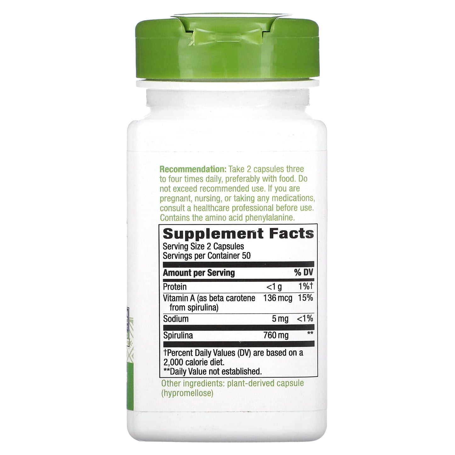 Nature's Way Spirulina Micro-Algae 380 mg Capsules, 100 Count