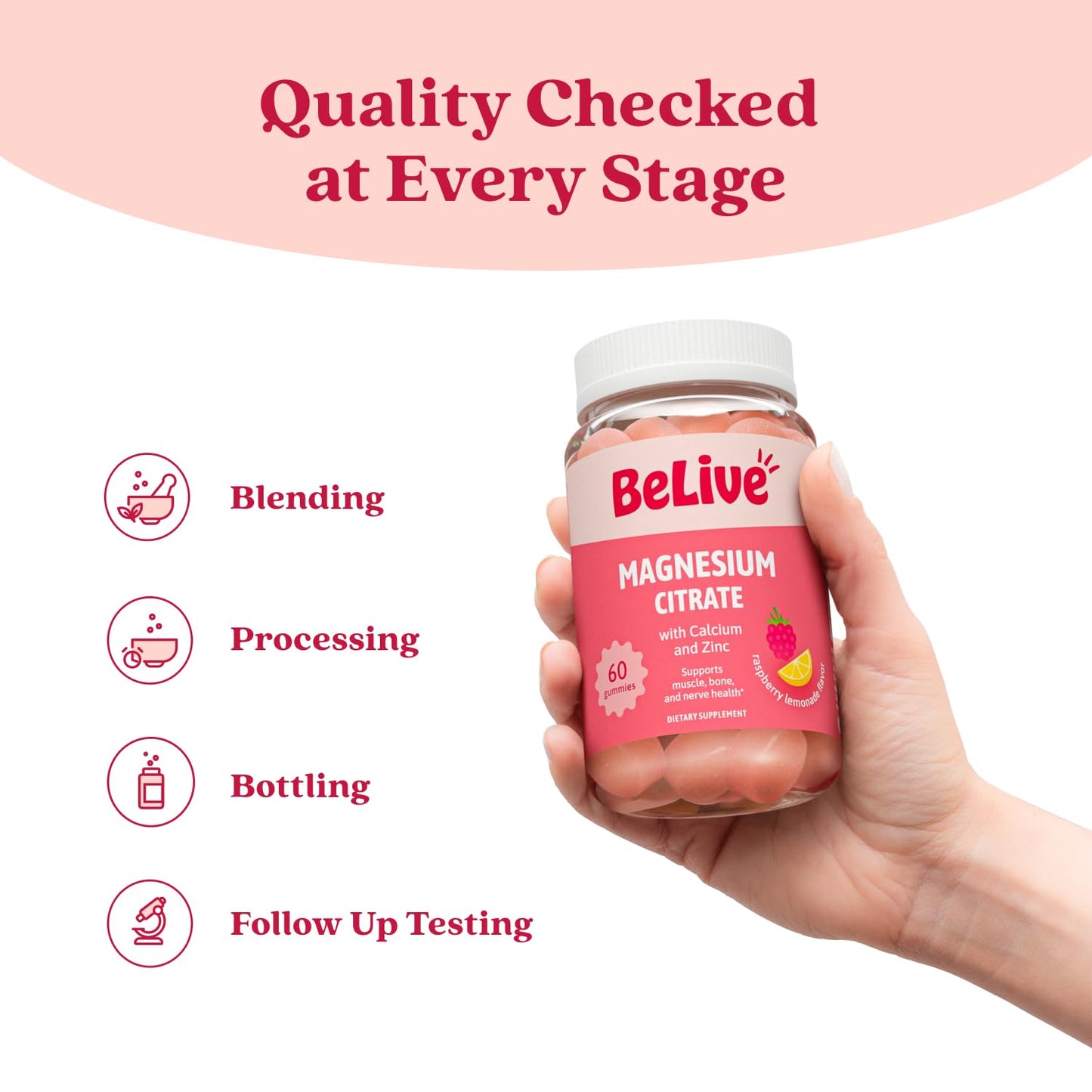 BeLive Magnesium Citrate Gummies with Calcium and Zinc, 60 Count