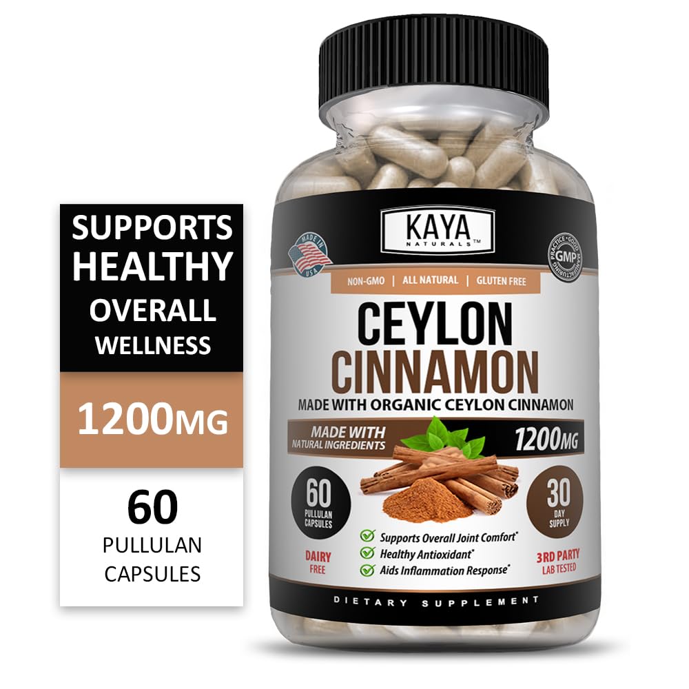 Kaya Naturals Organic Ceylon Cinnamon Supplement 1200mg per Serving, 60 Capsules