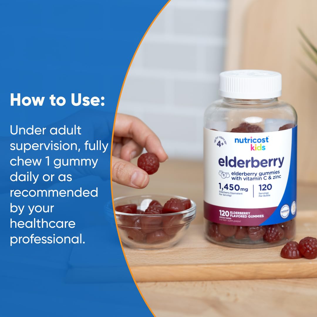 Nutricost Kids Elderberry Gummies with Zinc & Vitamin C, 120 Gummies