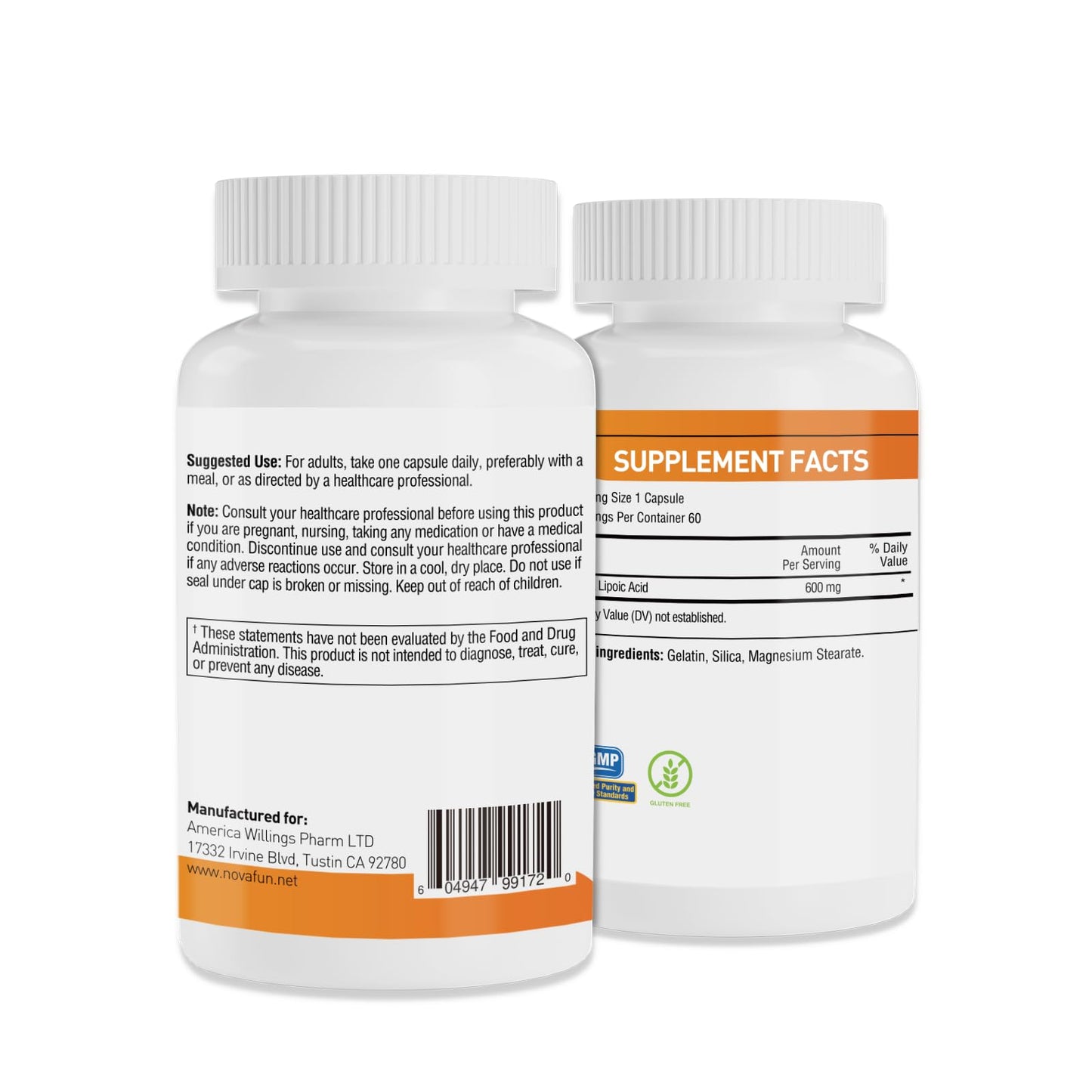 Novafun Alpha-Lipoic Acid 600mg Capsules, 60 Count