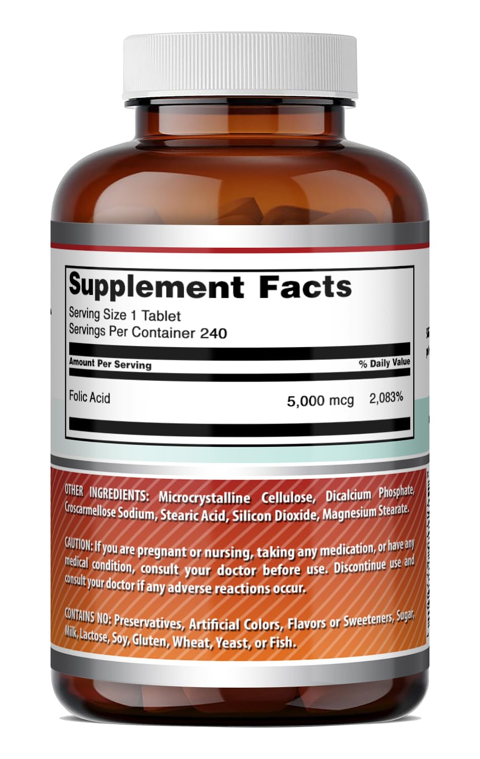 Amazing Nutrition Folic Acid 5000 mcg per Serving Tablets 240 Count