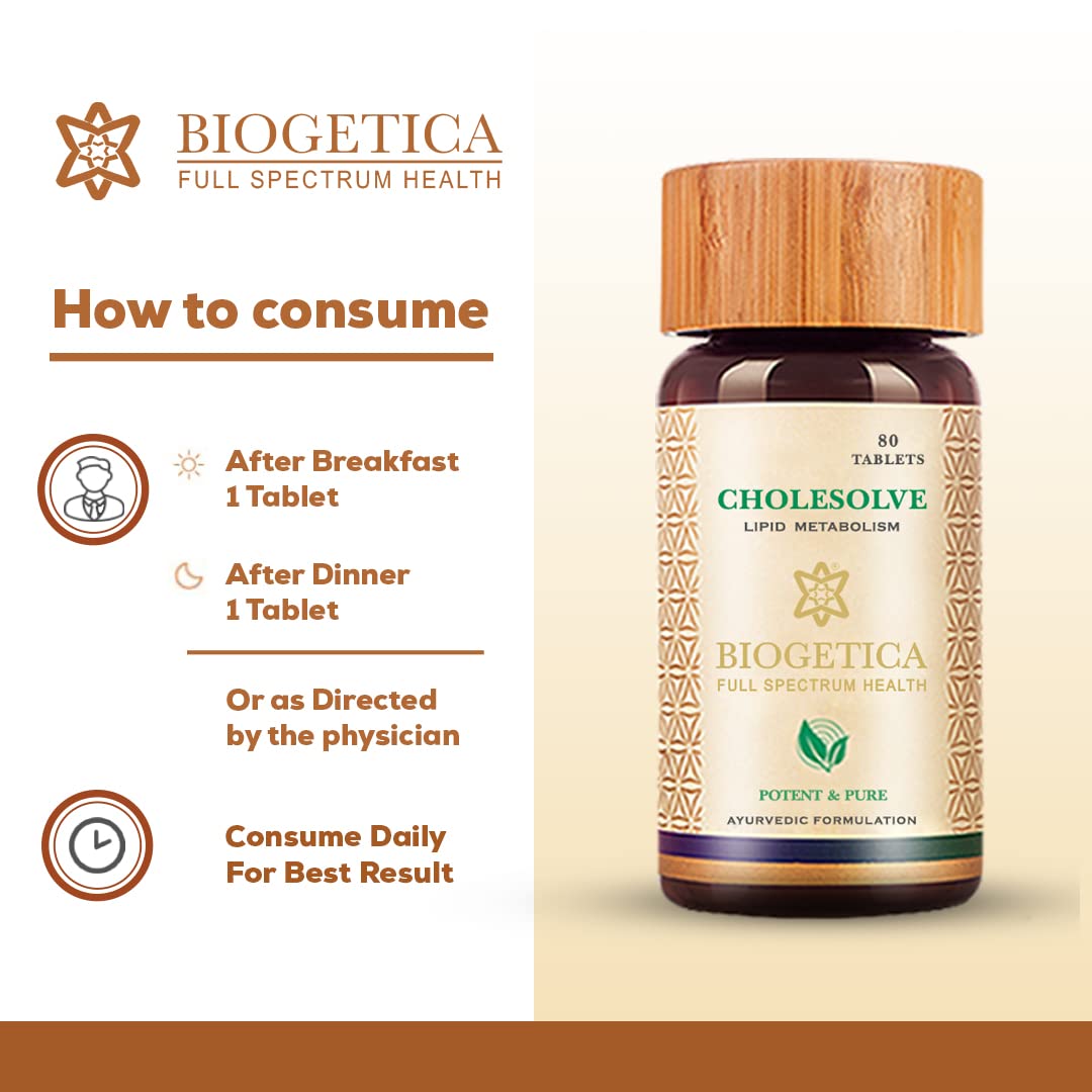 Biogetica CholeSolve Ayurvedic Supplement to Maintain Cholesterol Level for Men & Women Energy Booster (Lipid Metabosilm Care) 80 Tablets