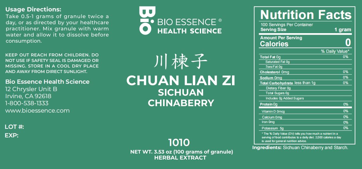 Bio Essence Health Science 1010 Chuan Lian Zi Sichuan Chinaberry Powder 3.53 oz (Pack of 50)
