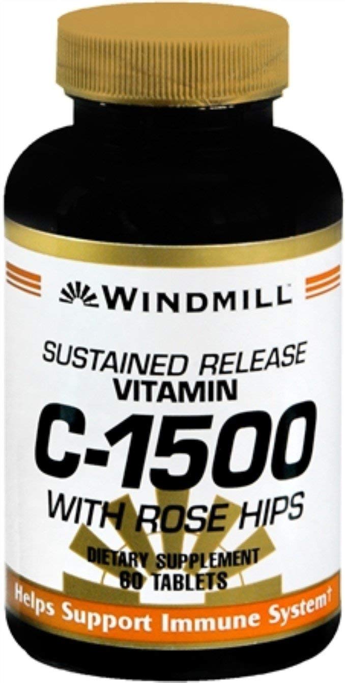 Windmill Vitamin C-1500 with Rose Hips Sustained Release Tablets, Pack of 2