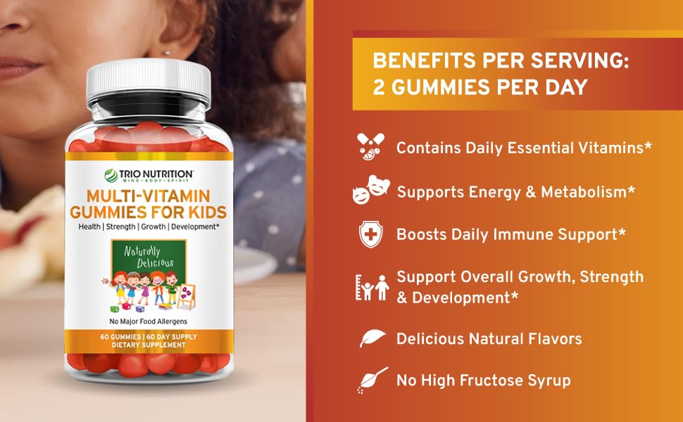 TRIO NUTRITION Premium Kids Multivitamin Gummies, 60 Count