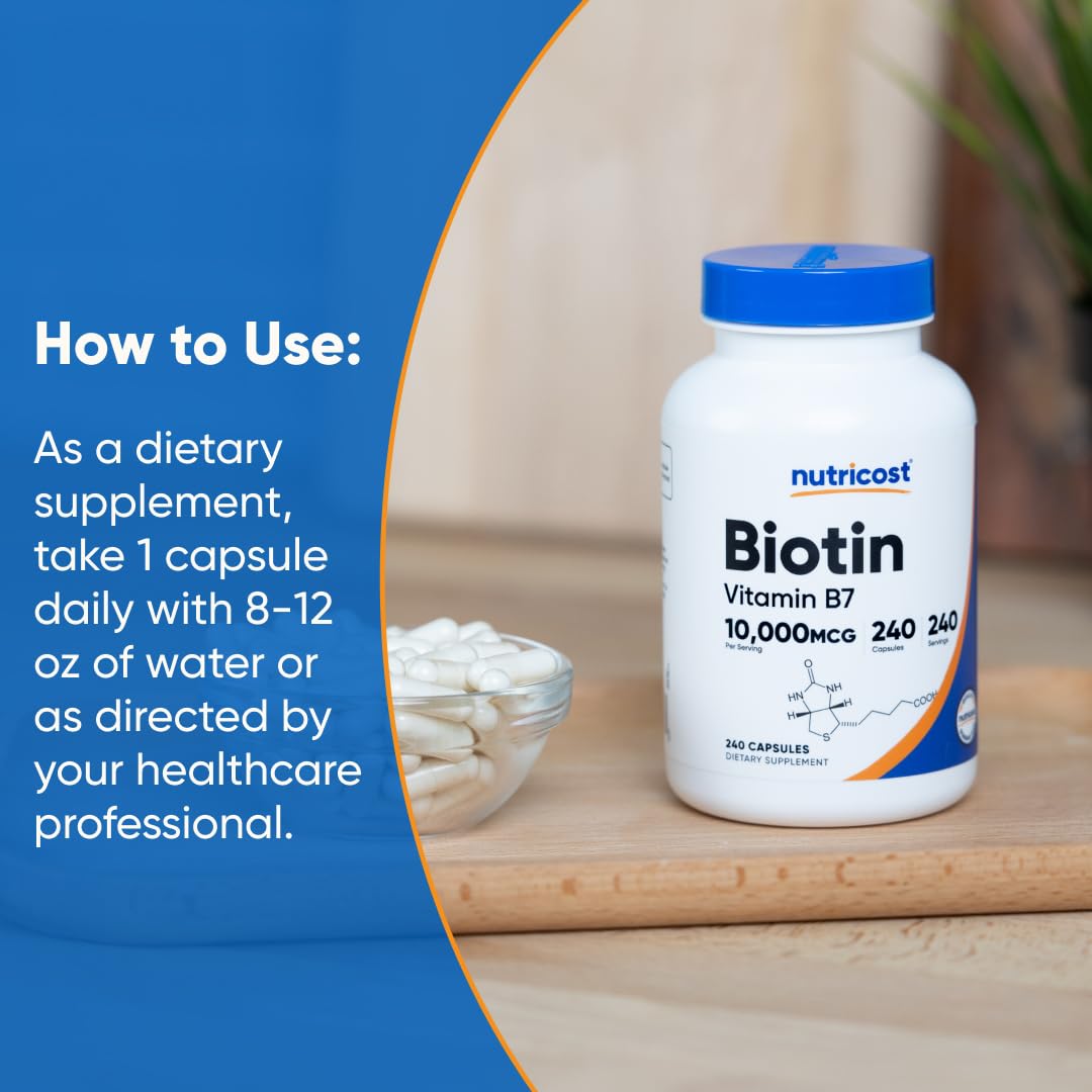 Nutricost Biotin 10,000mcg (10mg) Capsule, 240 Capsules