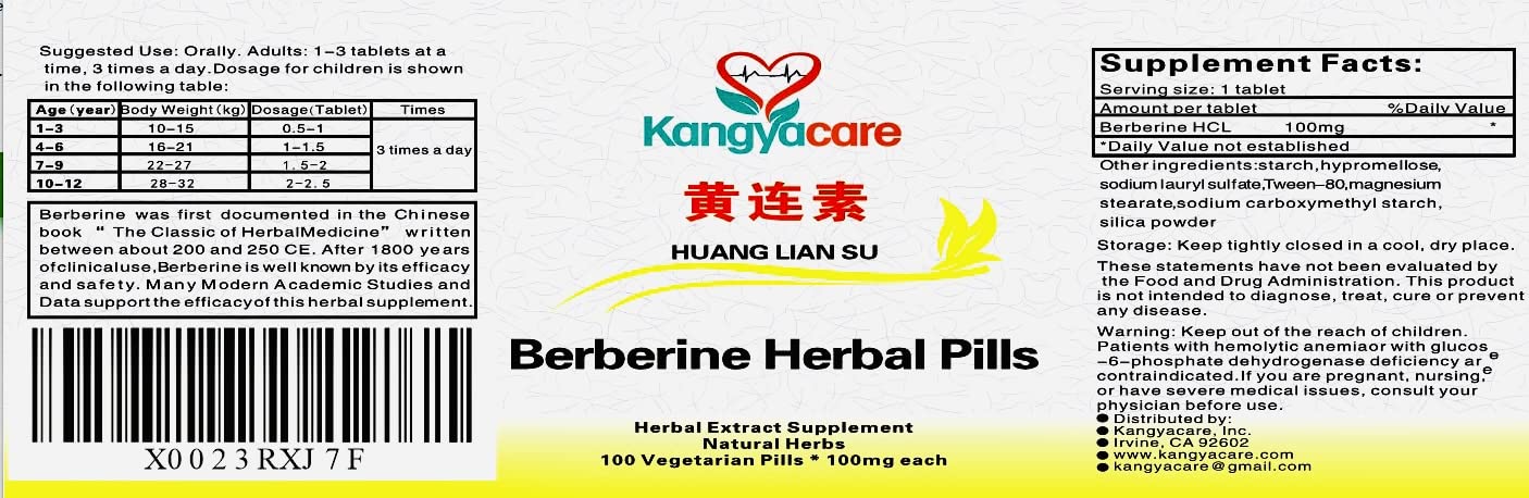 Kangyacare Berberine Herbal Tablets 100 Count