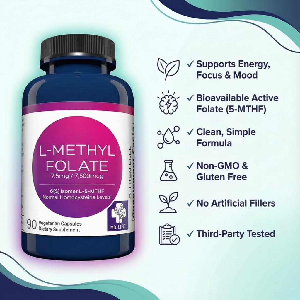 MD.LIFE L-Methylfolate 7.5 mg (5-MTHF) Capsules, 90 Count