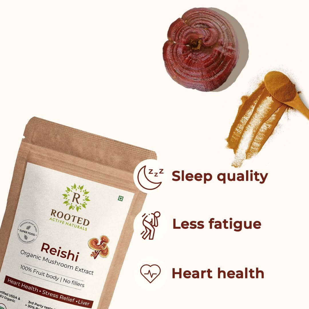 Rooted Active Naturals Reishi Mushroom Extract Powder 2.12 Ounce