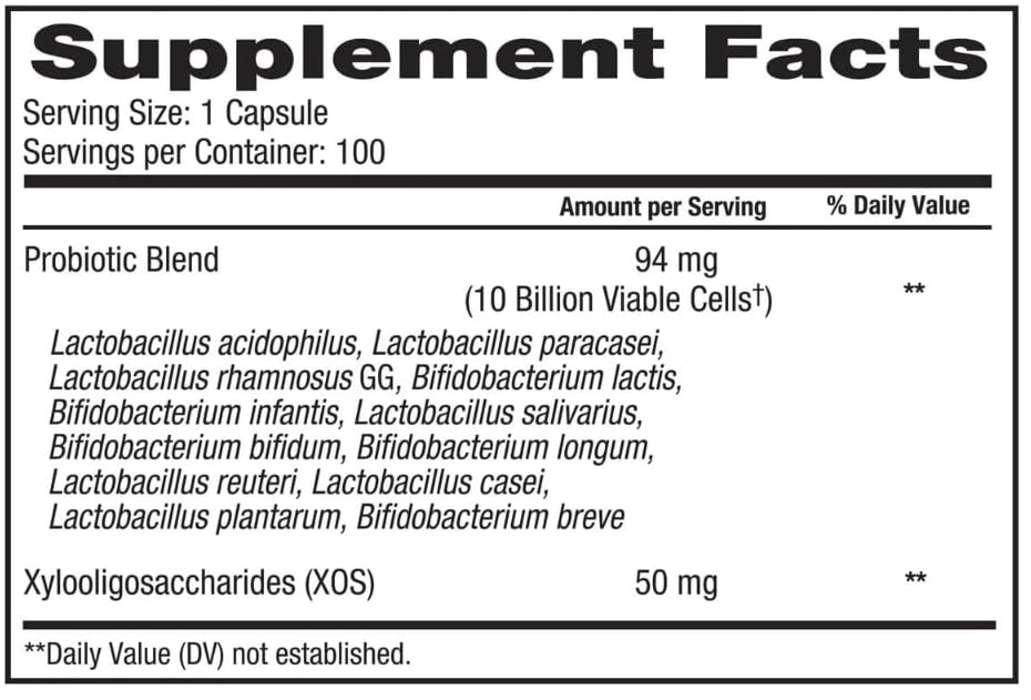 Generic Advanced Digestive Probiotic, 12 Strains, 10 Billion Viable Cells, Gluten, Soy and Dairy Free 100 Capsules