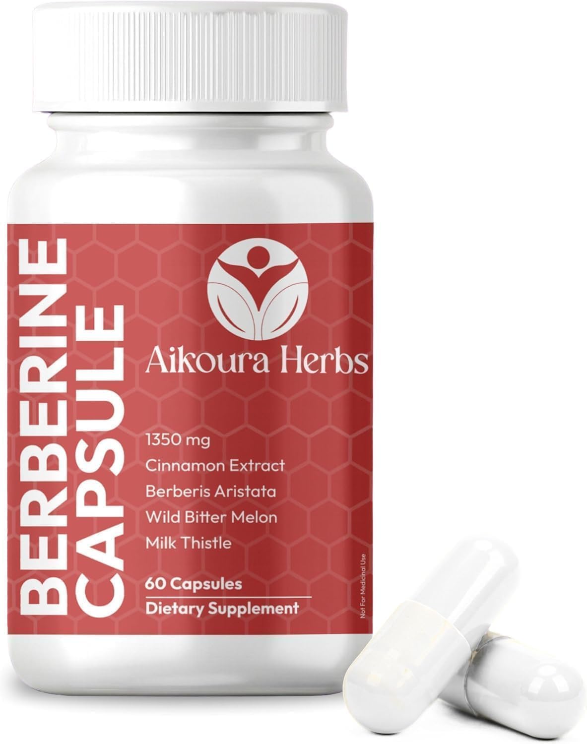 AIKOURA HERBS Berberine Complex 1350mg – Herbal Blend with Ceylon Cinnamon, Milk Thistle, Bitter Melon & Turmeric – Metabolic Health & Blood Sugar Support – Vegan, Non-GMO, Gluten-Free – 60 Veg Capsules