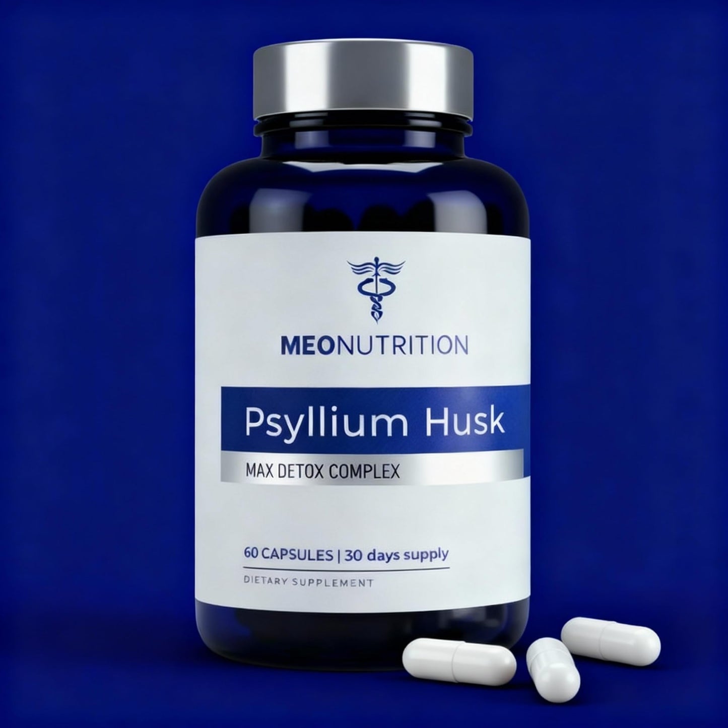 Meo Nutrition Psyllium Husk Capsules 1520mg - Max Detox Complex with Probiotics, Herbs & Fiber for Digestive Regularity & Gut Health Support, 60 Capsules