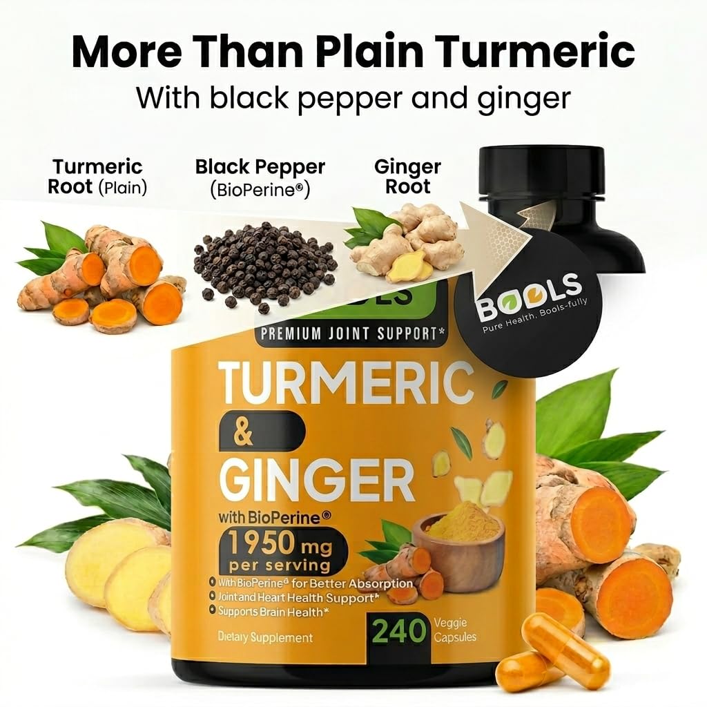 Bools Turmeric Curcumin Supplement with BioPerine & Ginger Capsule 240 Count