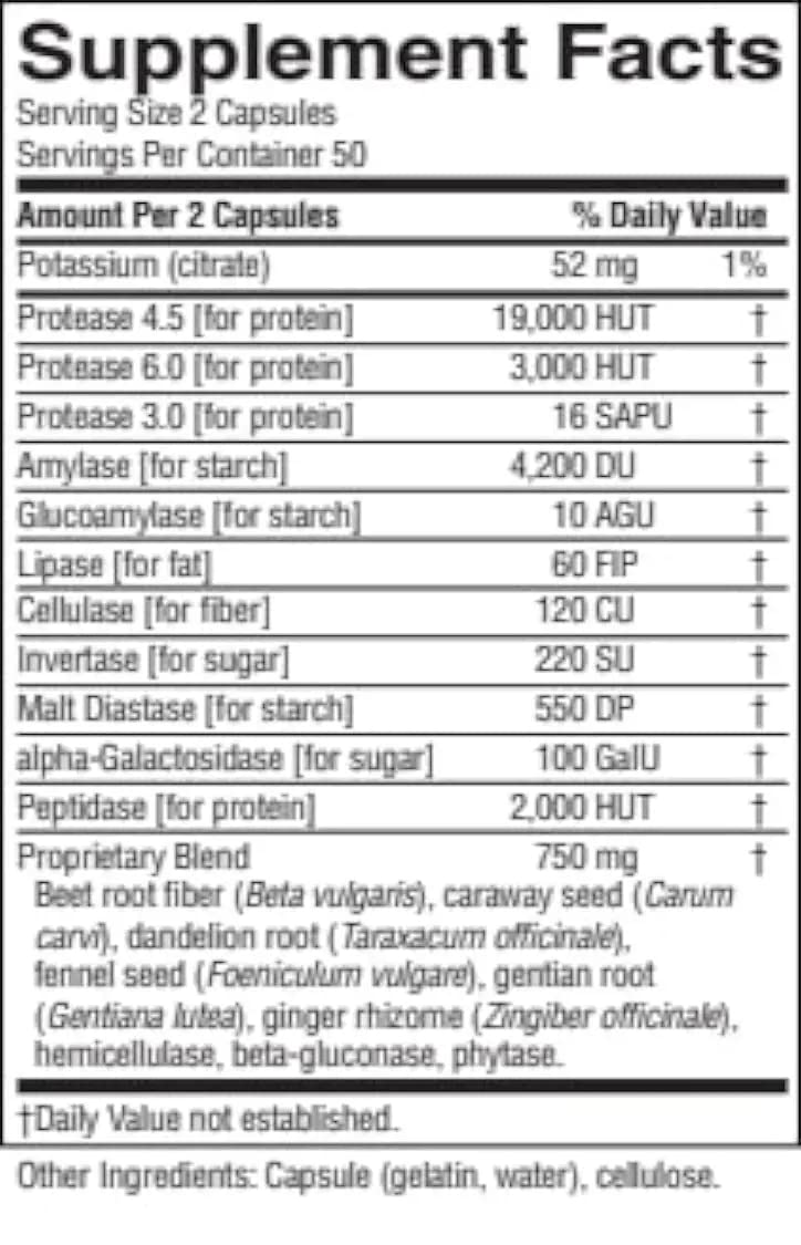 Nature's Sunshine Proactazyme Digestive Enzyme Supplement – Plant-Sourced, Fungi-Based Enzyme Blend, Supports Digestion of Most Food Types, 100 Capsules
