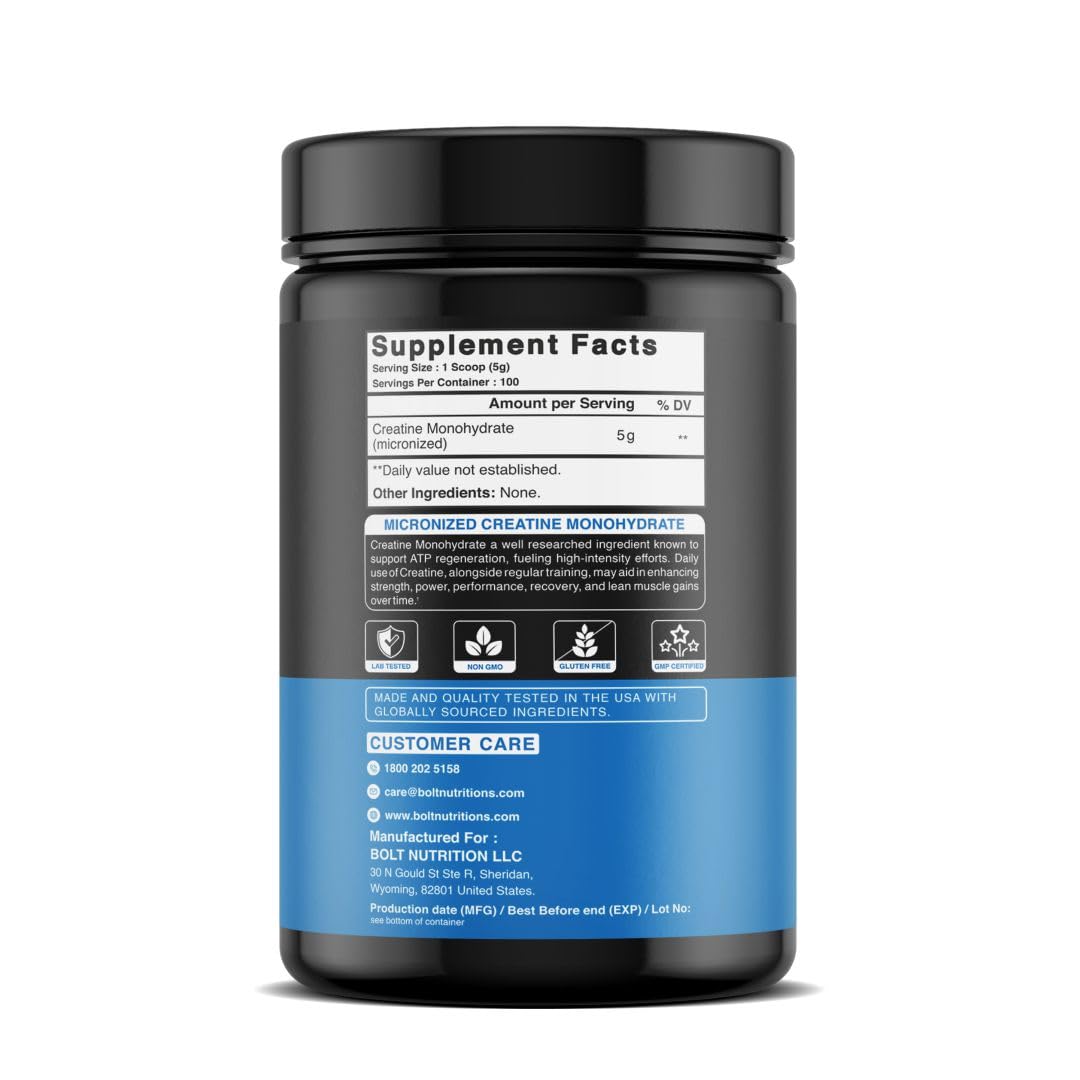 Bolt Nutrition Micronized Creatine Monohydrate Powder 17.6 oz