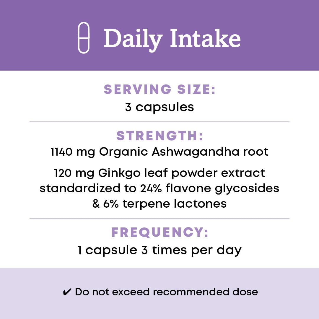 Oregon's Wild Harvest Ashwagandha Ginkgo Organic Non-GMO Herbal Supplements Capsules, 90 Count