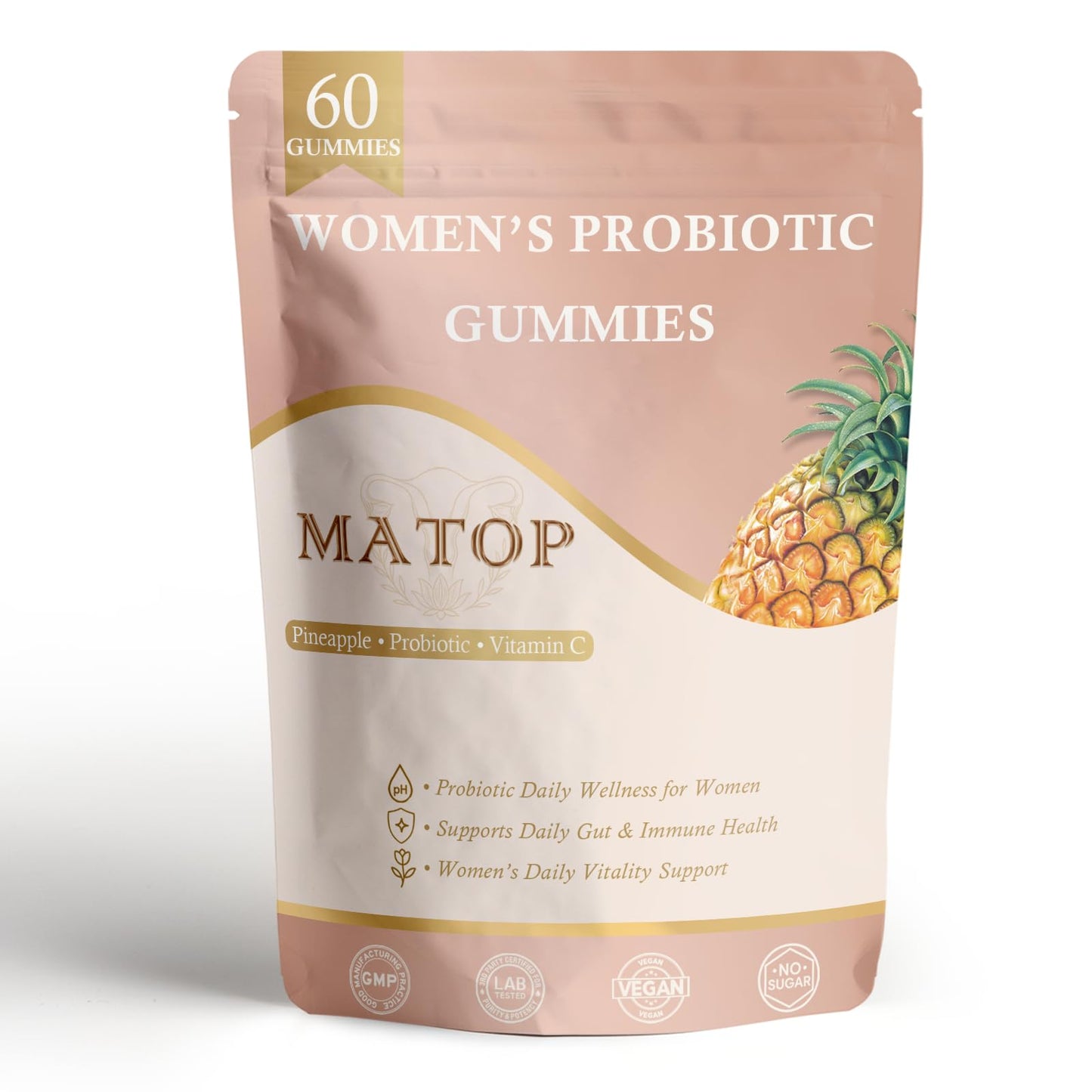 MATOP Women’s Probiotic Gummies for Gut & Daily Wellness – Vitamin C Supplement, Pineapple Flavor, 60 Count