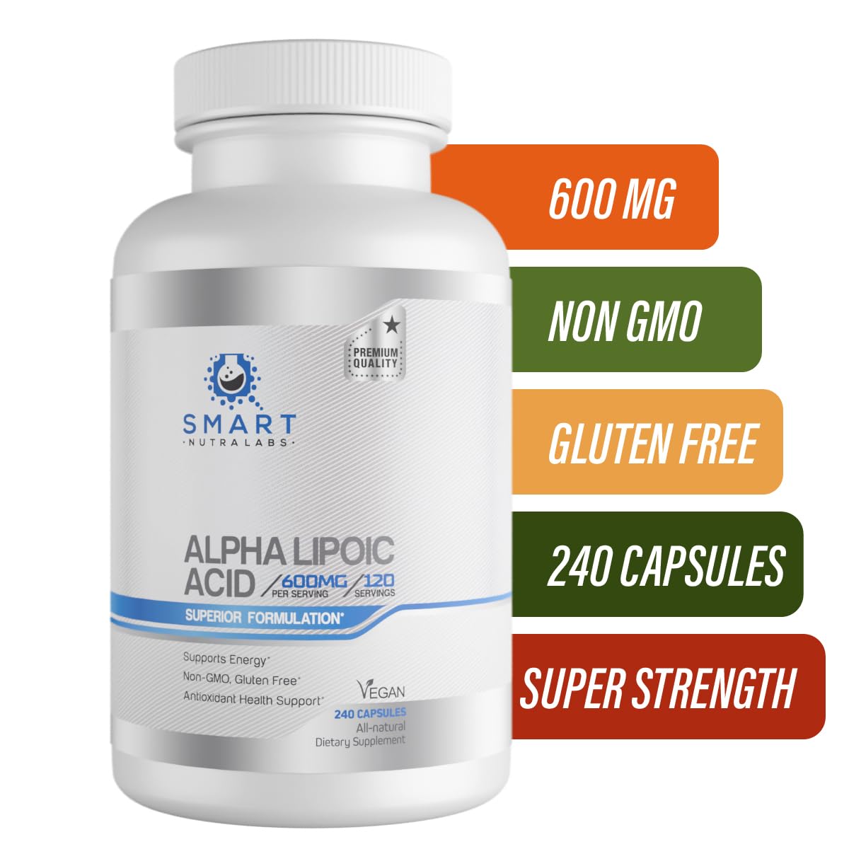 Smart Nutra Labs Alpha Lipoic Acid 600mg Supplement 240 Capsules