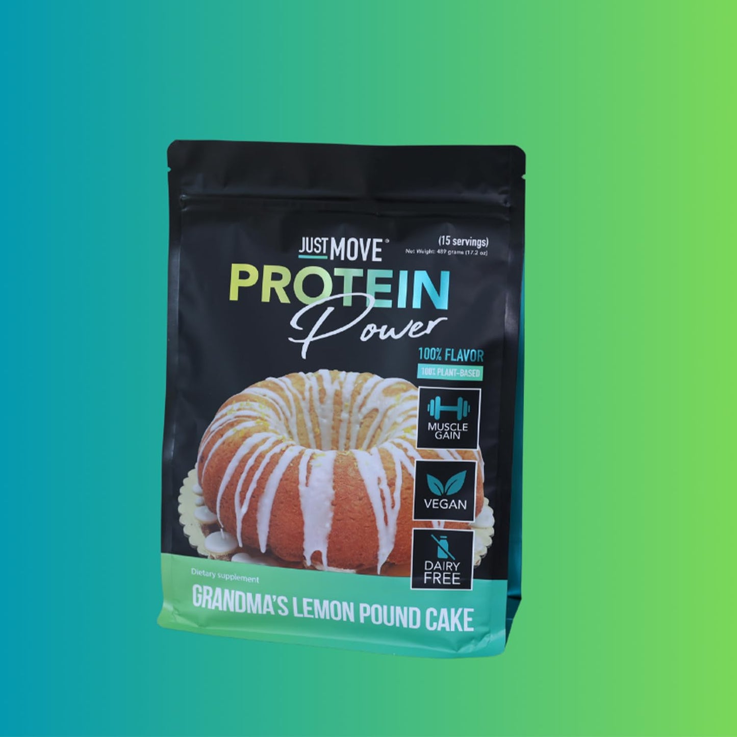 Just Move Protein Powder - Grandma's Lemon Pound Cake - Vegan (Plant Based) - 17.2 oz