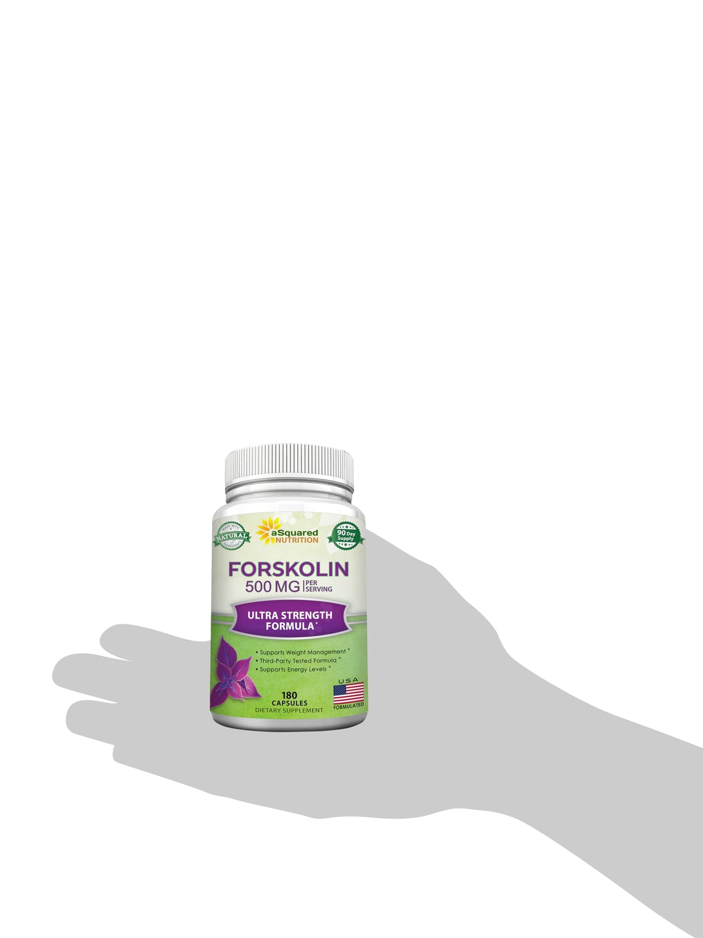 aSquared Nutrition Forskolin 500mg Per Serving Max Strength, 180 Capsules