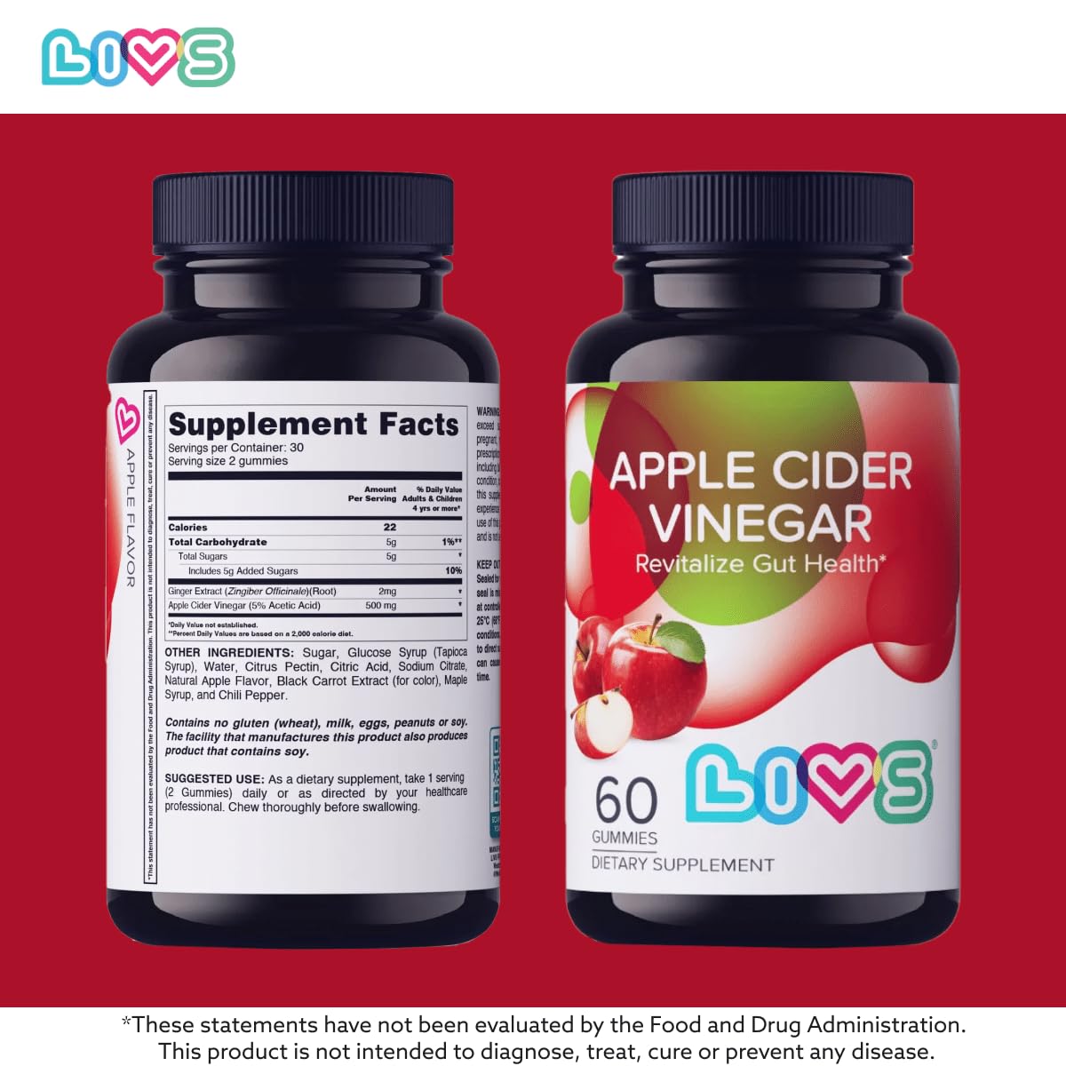 LIVS Apple Cider Vinegar Gummies Pack of 2, 120ct