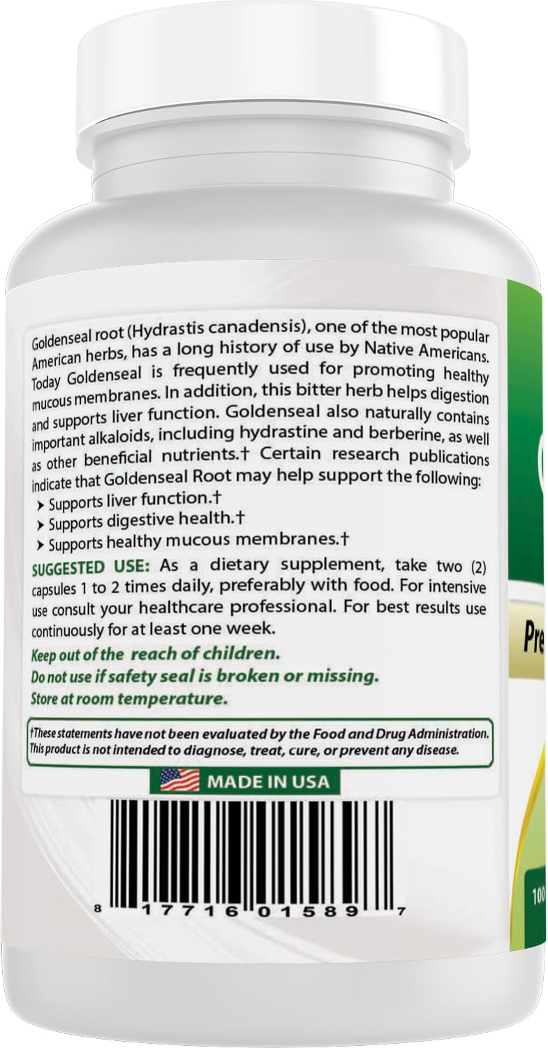 Best Naturals Goldenseal Root 570 mg Capsules, 100 Count
