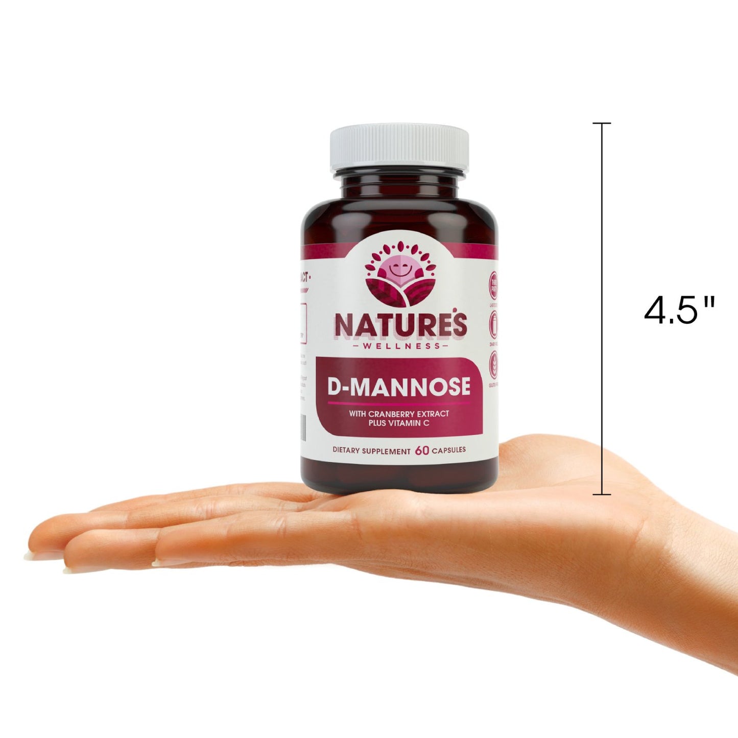 Natures Wellness D-Mannose with Cranberry Extract & Vitamin C, Veg Capsules, 60 Count