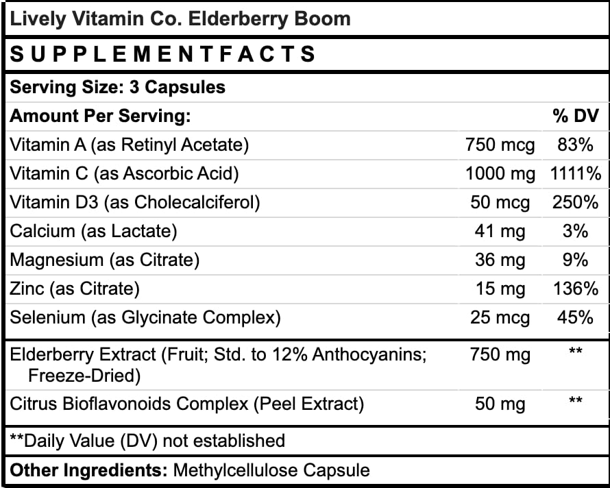 LIVELY VITAMIN CO Elderberry Boom Capsule 180 Count