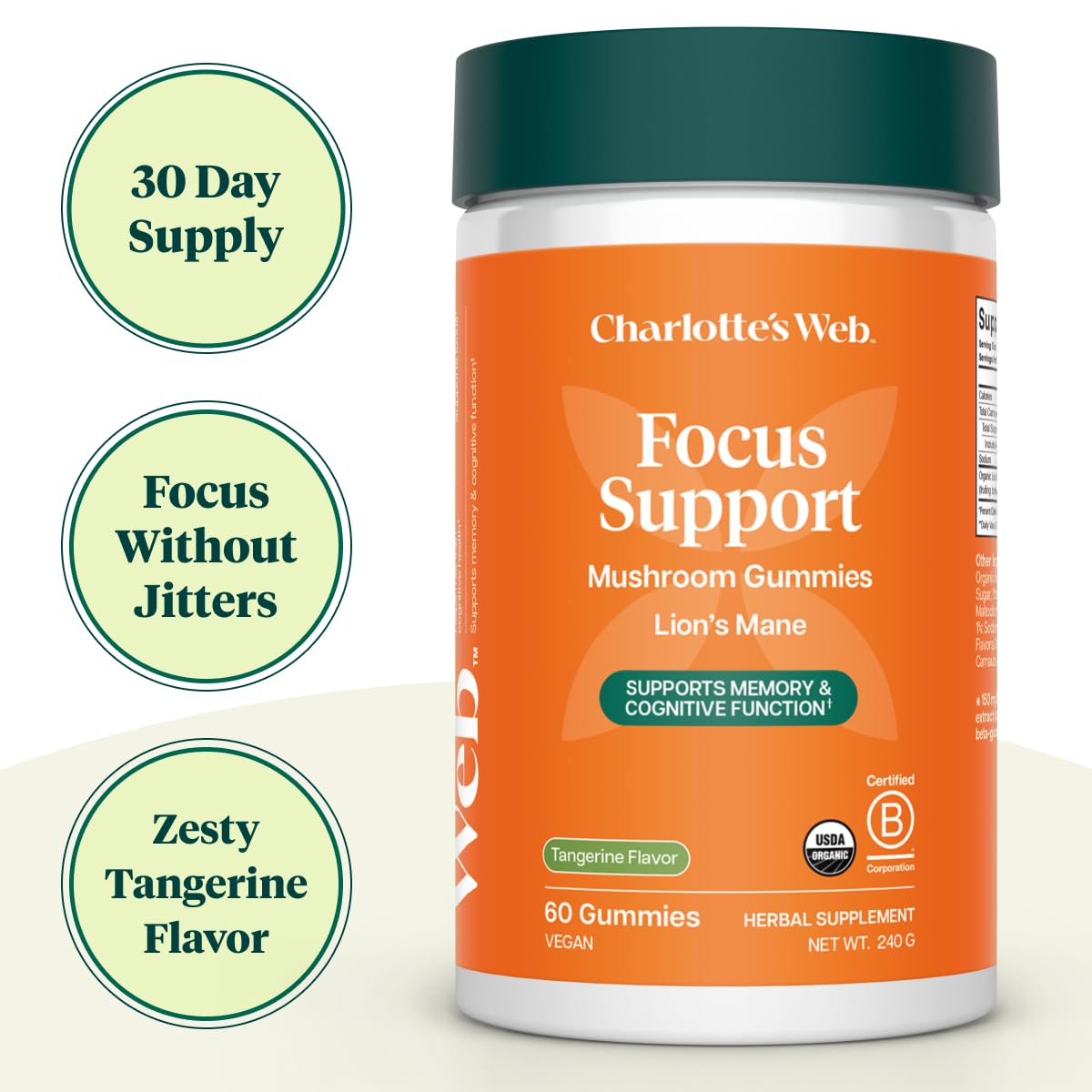 Charlotte's Web Focus Support Mushroom Gummies with Lion's Mane, 60 Gummies