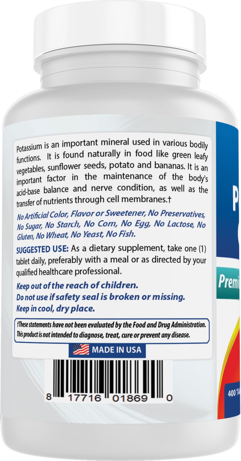 Best Naturals Potassium Chloride Supplement 99mg Tablets, 400 Count