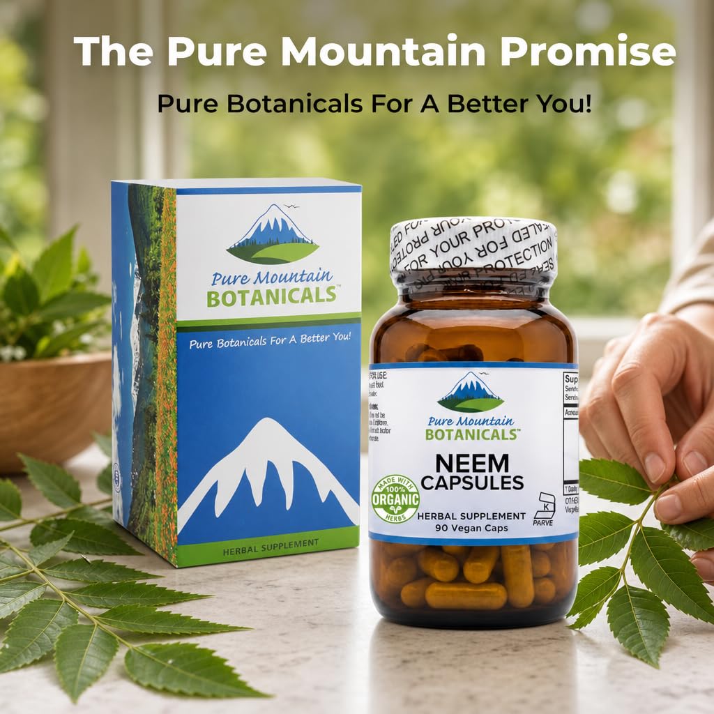 Pure Mountain Botanicals Neem 500mg Capsules, 90 Count