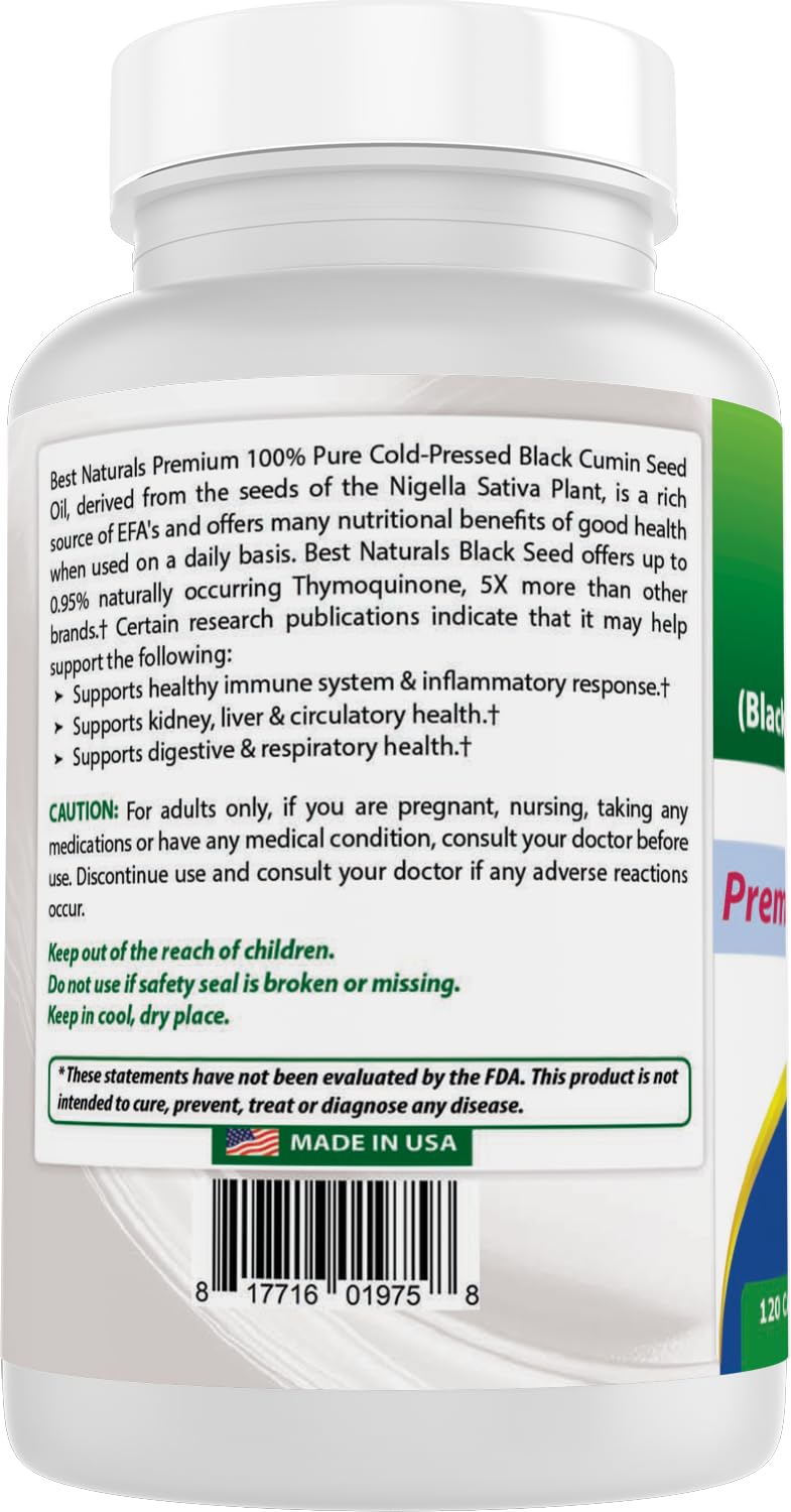 Best Naturals Black Seed (Black Cumin Seed Extract 10:1) 750 mg per Serving, 120 Capsules