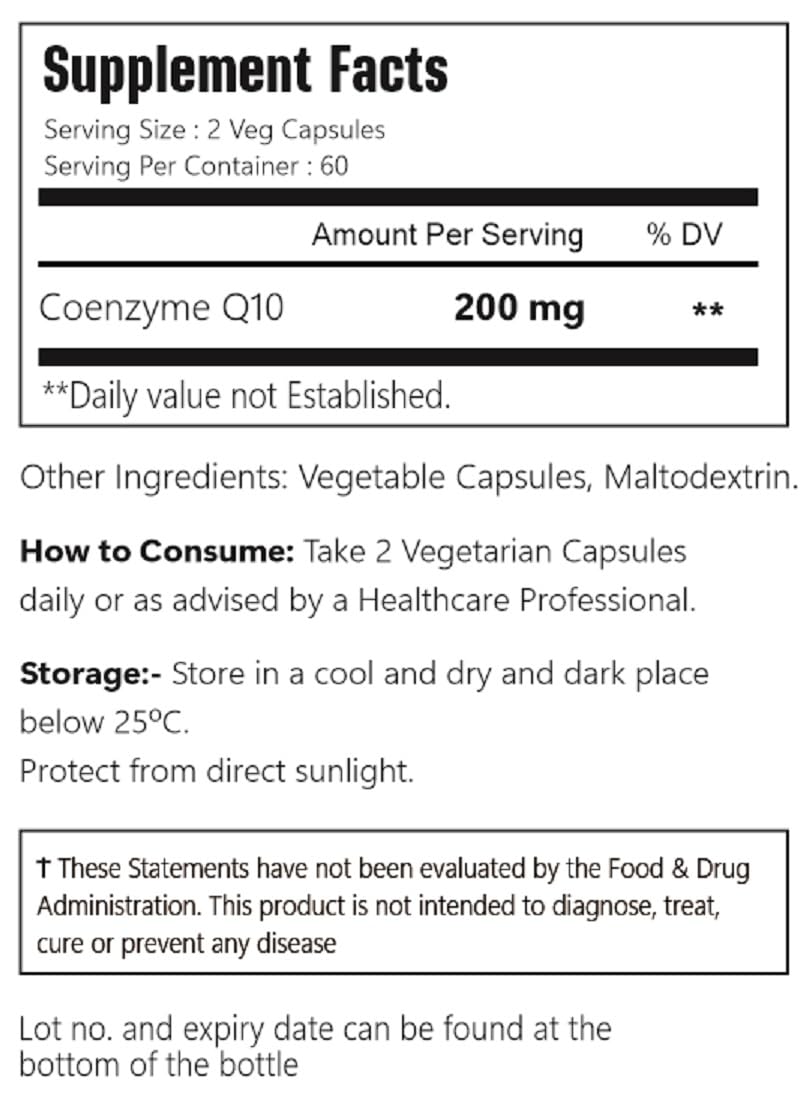 VitaCosmoX CoQ10 Vegan Capsules 200 mg, 120 Count