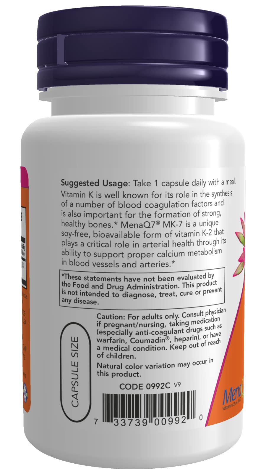NOW Foods MK-7 Vitamin K-2 100 mcg Capsule, 60 Capsules