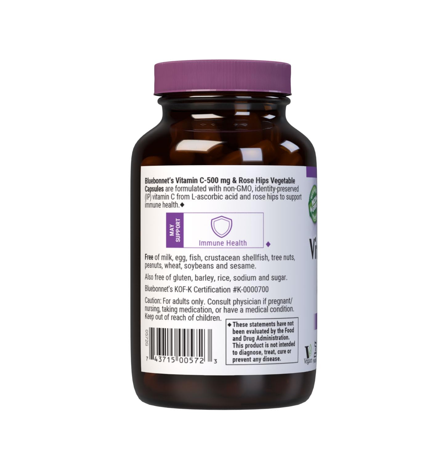 BlueBonnet Vitamin C-500 mg Plus Rose Hips Capsules, 90 Count