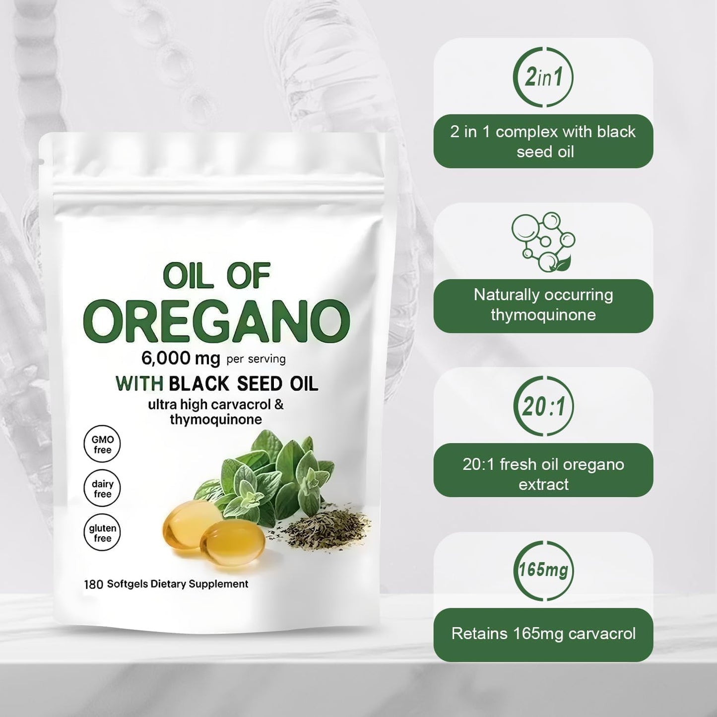 J-PRQ 2-in-1 Oil of Oregano Softgels, 180 Count