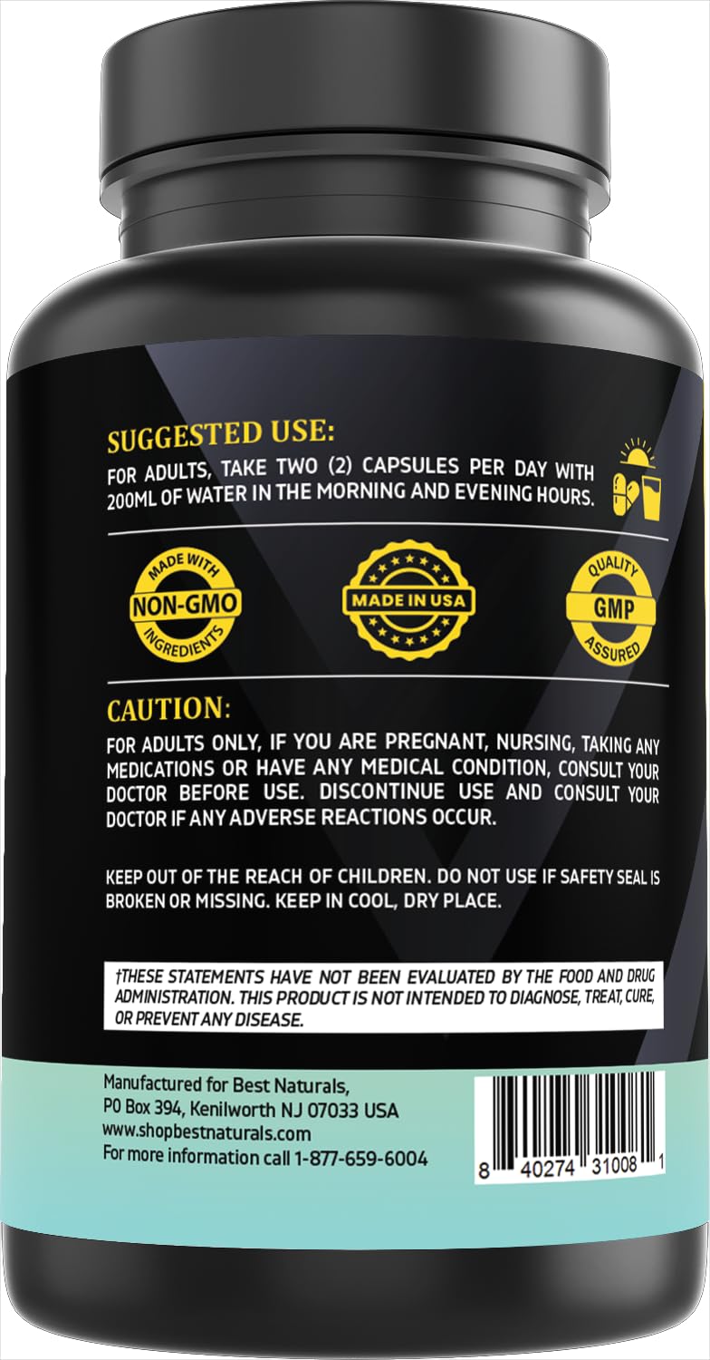 Best Naturals Liposomal Magnesium Glycinate Supplement with Black Pepper Extract, Chelated Magnesium Glycinate, Non-GMO Vegan Formula, Capsules, 90 Capsules