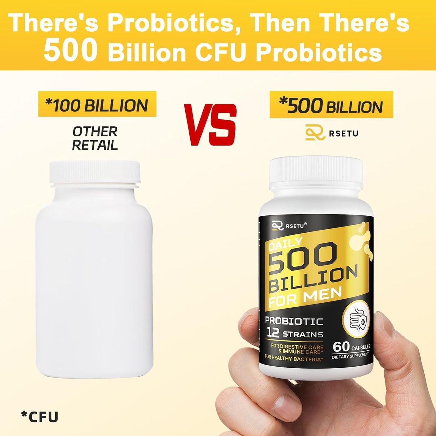 RSETU Probiotics for Men, 500 Billion CFUs & 12 Strains, Mens Probiotic Capsule, 120 Capsules