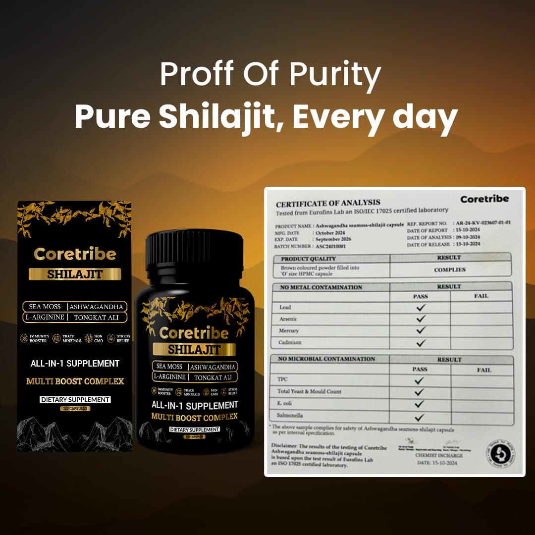 Coretribe Shilajit Capsules with Sea Moss & Ashwagandha, 120 Count